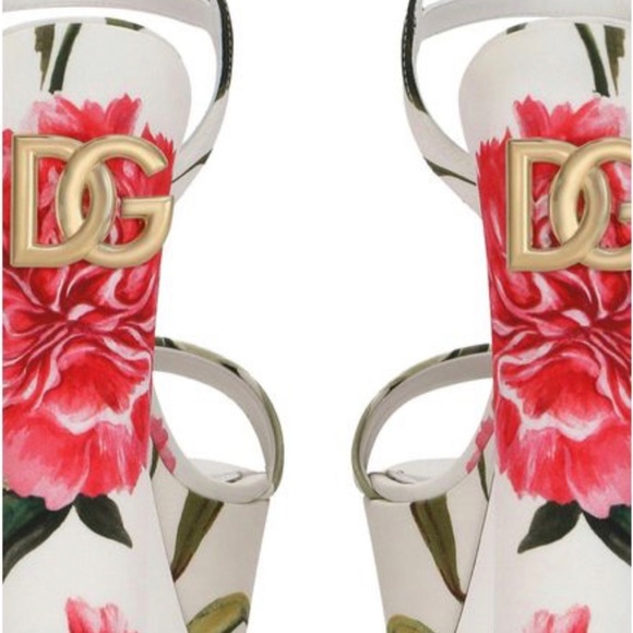 Dolce & Gabbana Floral Platform Sandals - White and Pink - Picture 4 of 5